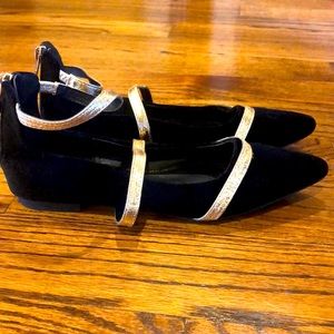 Black velour flats with gold straps Sz 6